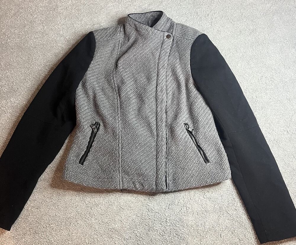 Banana Republic Mixed Media Tweed Moto Jacket Grey Black Small Women's